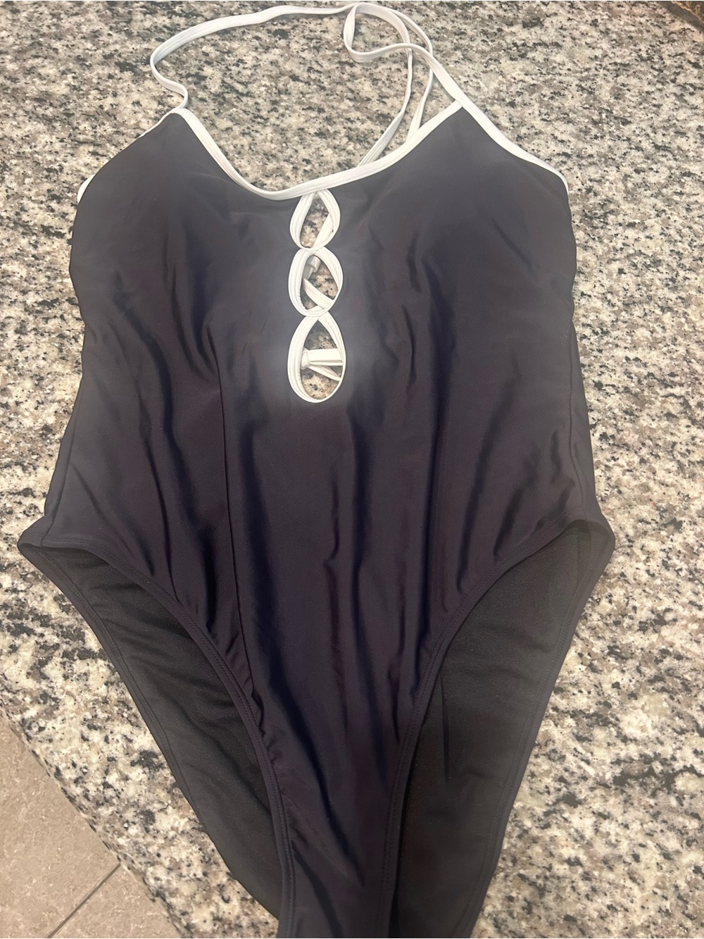No Boundaries Black One-Piece Swimsuit with White Trim